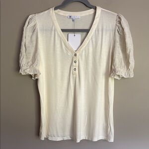 NWT- DR2 by Daniel Rainn vneck lace puff sleeve tee shirt, Winter White, size S